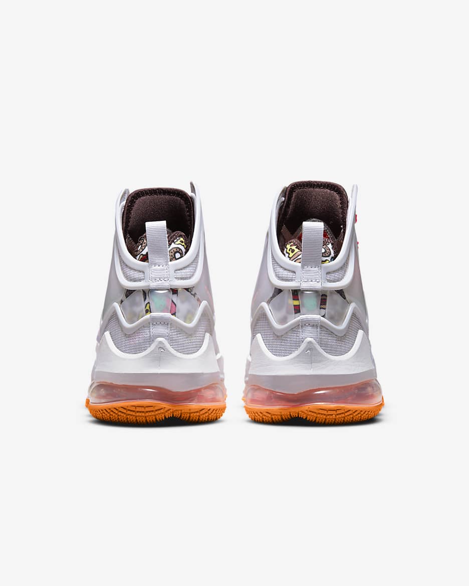 LeBron 19 Basketball Shoes - Grey Fog/Total Orange/Bright Crimson/Roma Green