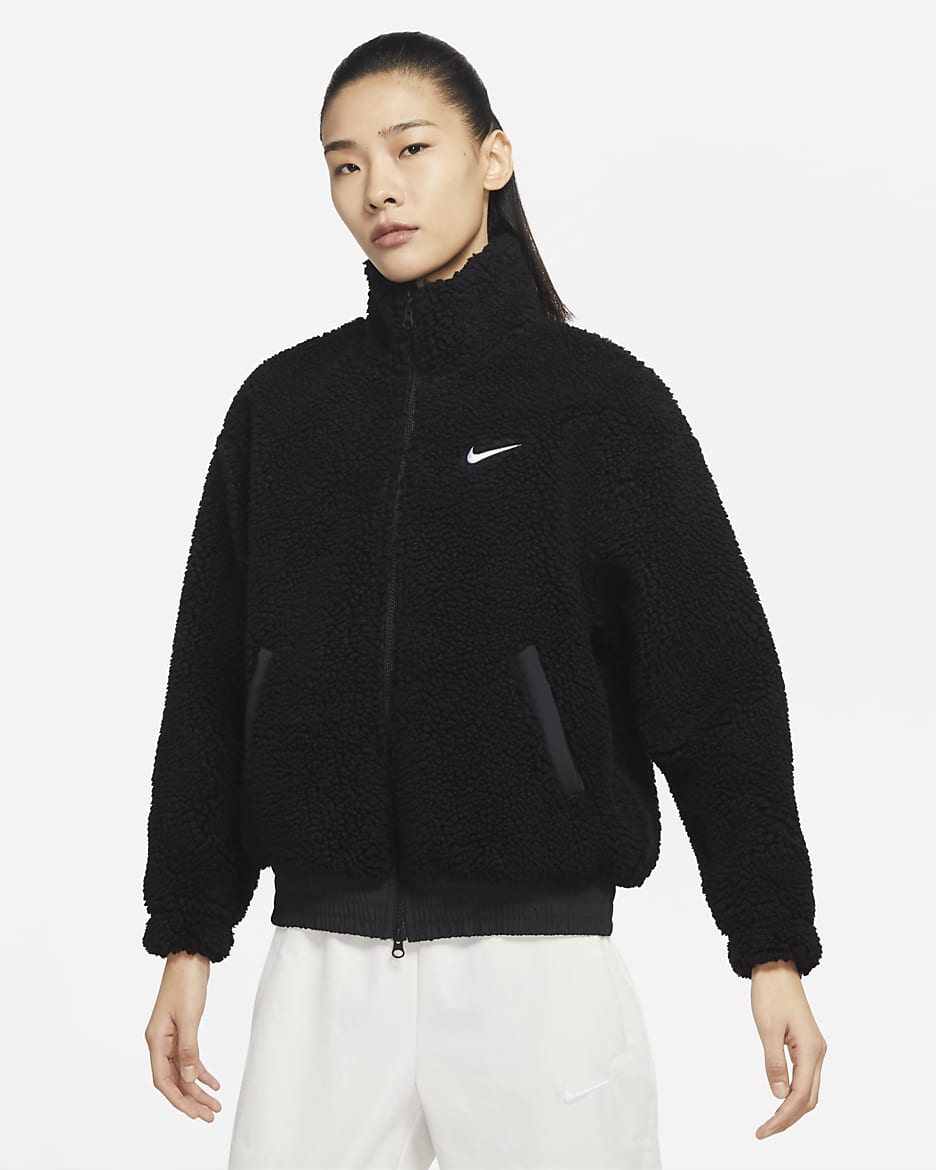 Nike Sportswear Swoosh Women's Plush Jacket - Black/White