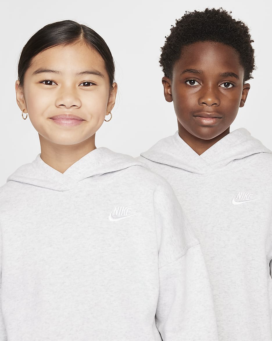 Nike Sportswear Club Fleece Big Kids' Oversized Pullover Hoodie - Birch Heather/White