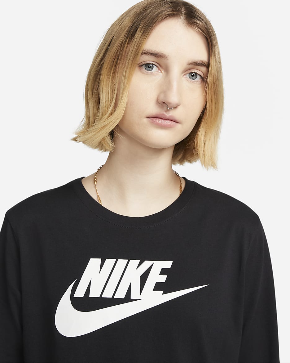 Nike Sportswear Essentials Women's Long-Sleeve Logo T-Shirt - Black/White