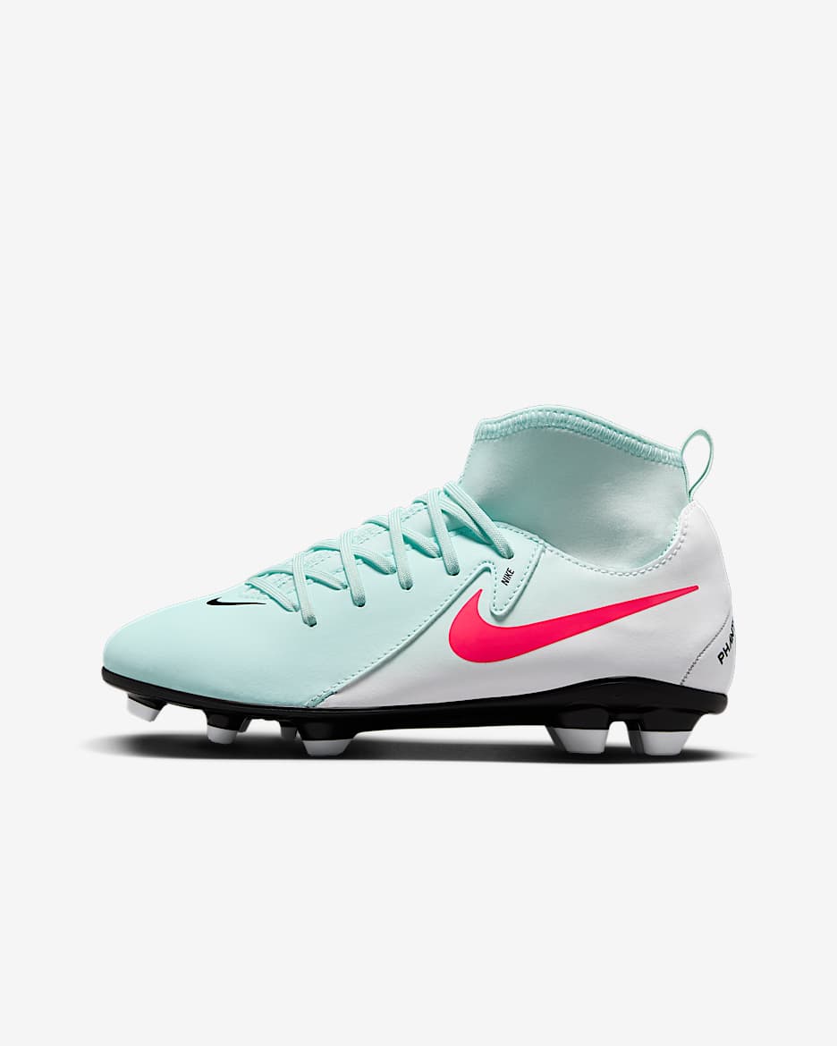 Nike Jr. Phantom Luna 2 Club Younger/Older Kids' MG High-Top Football Boot - Mint/Off-Noir/Atomic Red