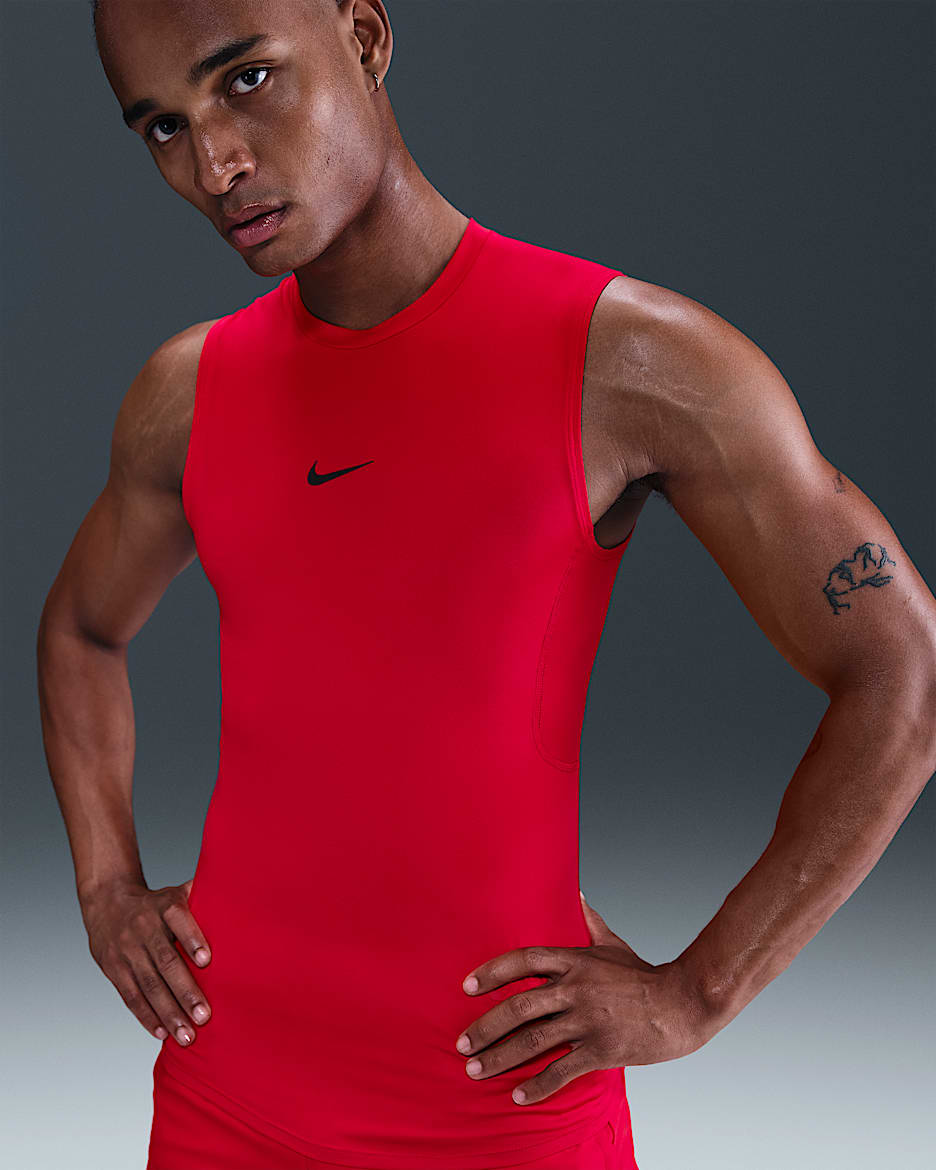 Playera de fitness ajustada sin mangas Dri-FIT para hombre Nike Pro - Rojo universitario/Negro