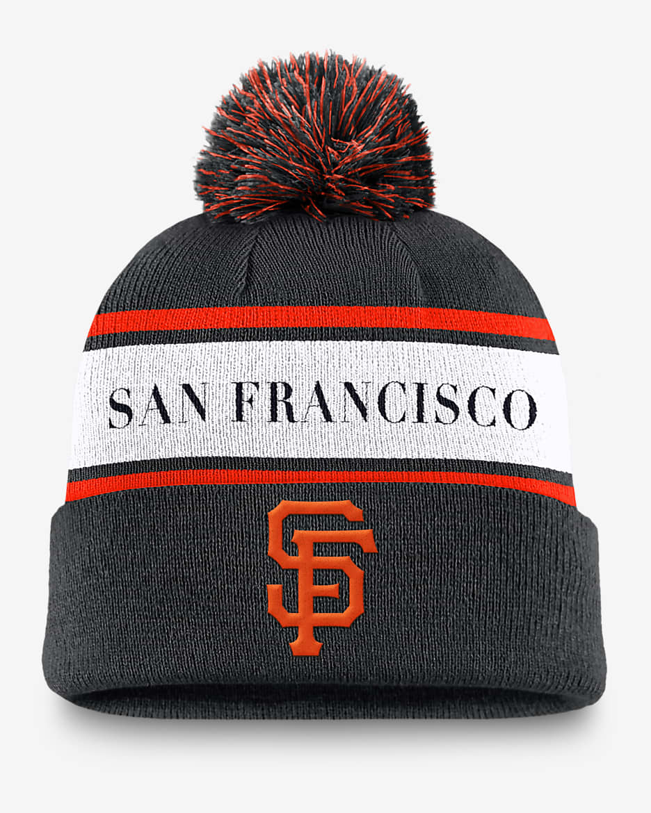 San francisco giants team stripe peak men s nike mlb cuffed pom beanie