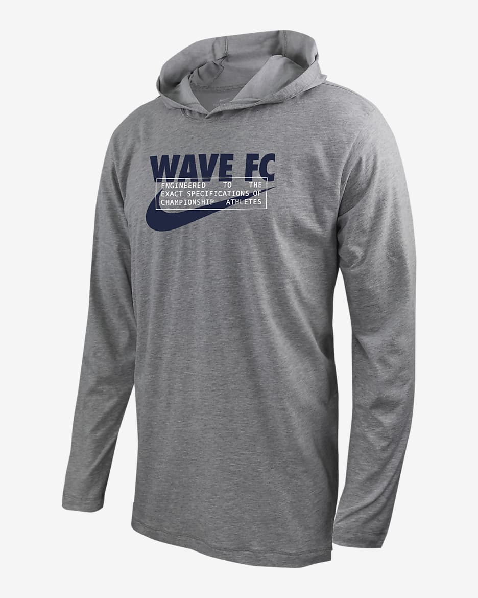 San Diego Wave Men's Nike Soccer Long-Sleeve Hooded T-Shirt - Dark Grey Heather