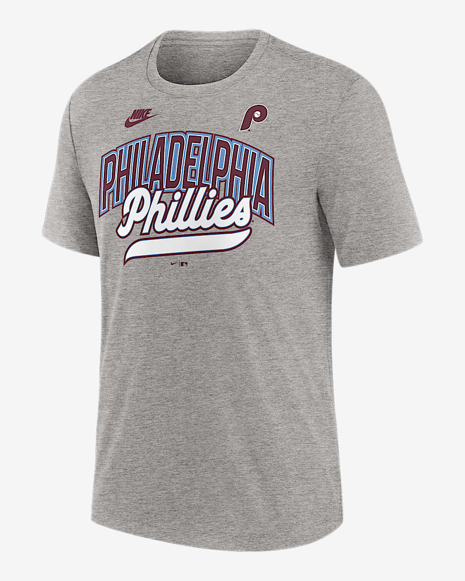 Playera Nike de la MLB para hombre Philadelphia Phillies Cooperstown Retro - Gris jaspeado