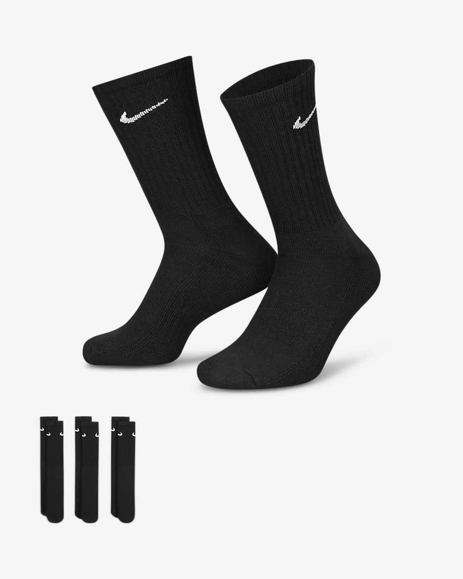 Nike Cushioned Crew-Trainingssocken (3 Paar) - Schwarz/Weiß