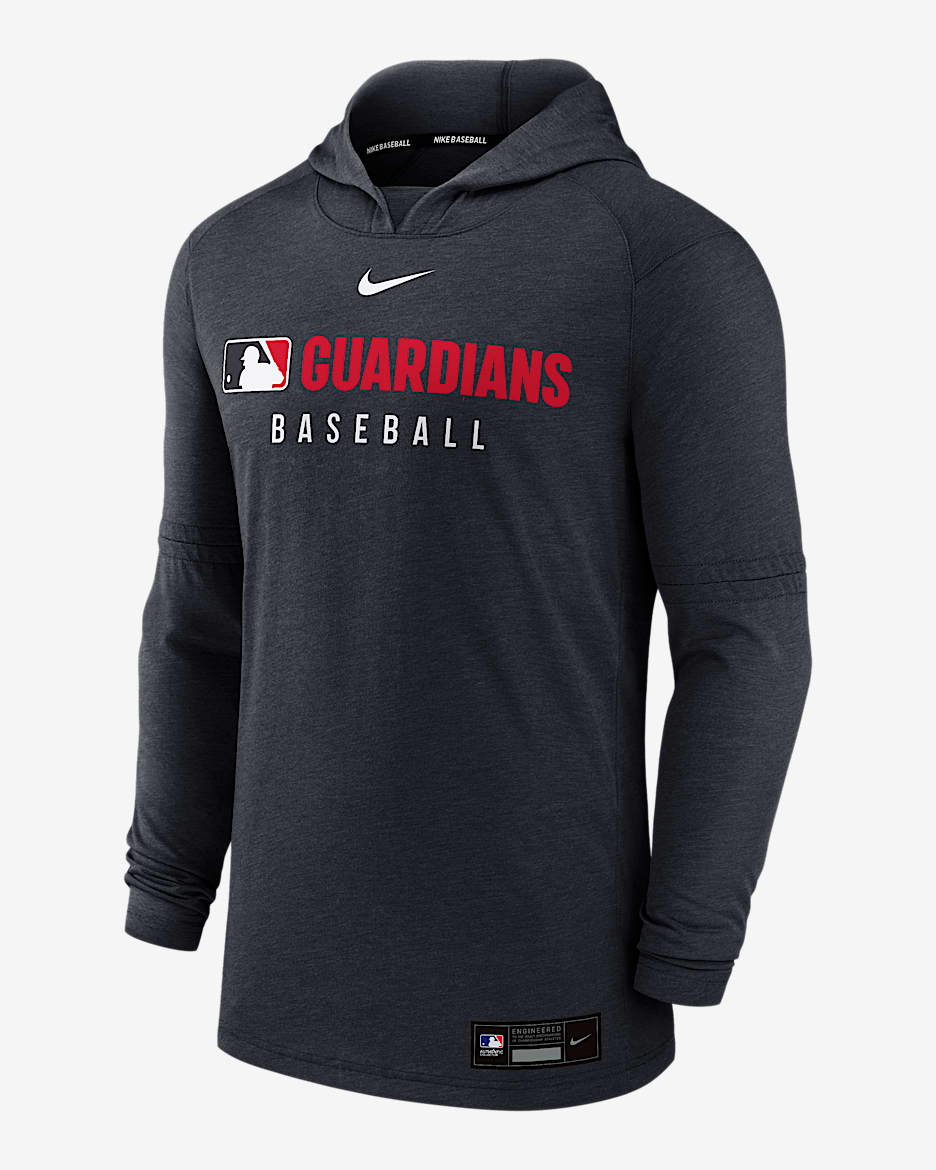 Sudadera con gorro sin cierre Nike Dri-FIT de la MLB para hombre Cleveland Guardians Authentic Collection - Azul marino jaspeado