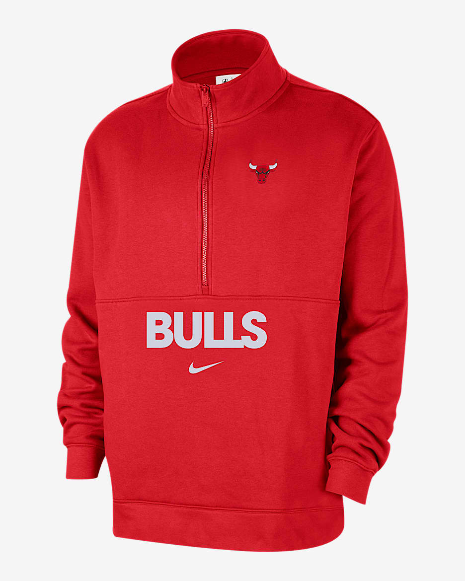 Sudadera Nike de la NBA de medio cierre para hombre Chicago Bulls Club Courtside - Rojo universitario/Blanco