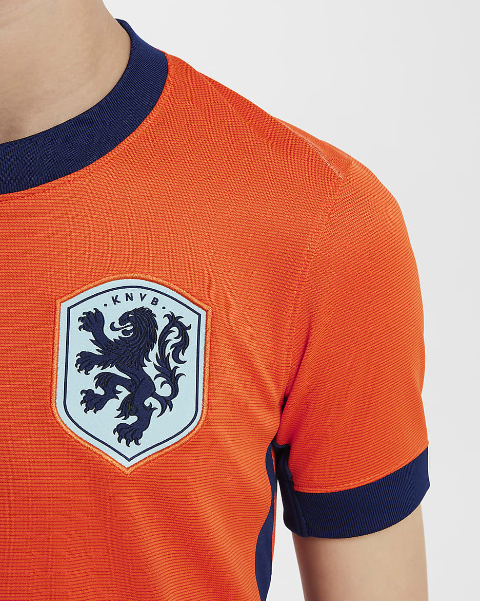 Nederland (herenelftal) 2024/25 Stadium Thuis Nike Dri-FIT replica voetbalshirt voor kids - Safety Orange/Blue Void/Copa/Blue Void