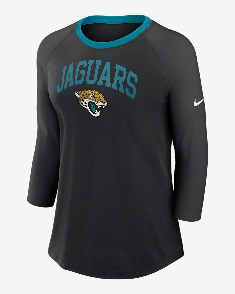 Playera de manga ¾ Nike de la NFL para mujer Jacksonville Jaguars - Negro/Negro