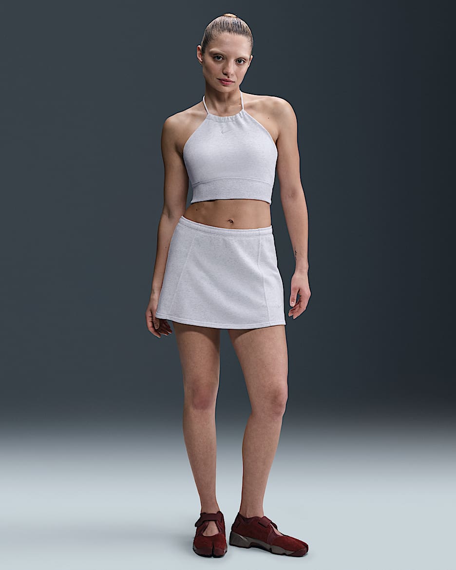 Skort mini de French Terry de tiro medio para mujer Nike Sportswear Chill Terry - Abedul jaspeado/Marrón verdoso claro
