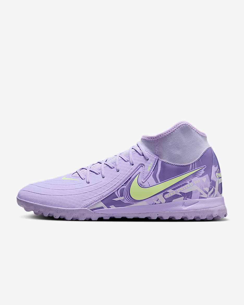 Tacos de fútbol TF de corte high Nike United Phantom Luna 2 Academy - Ágata morado/Voltio ligero