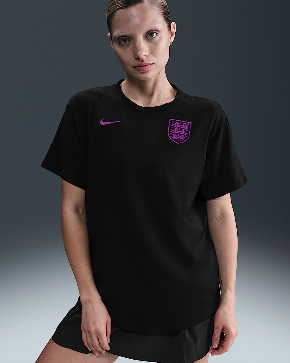 England Relaxed Women's Nike One Dri-FIT Football Short-Sleeve Top - Black/Vivid Purple