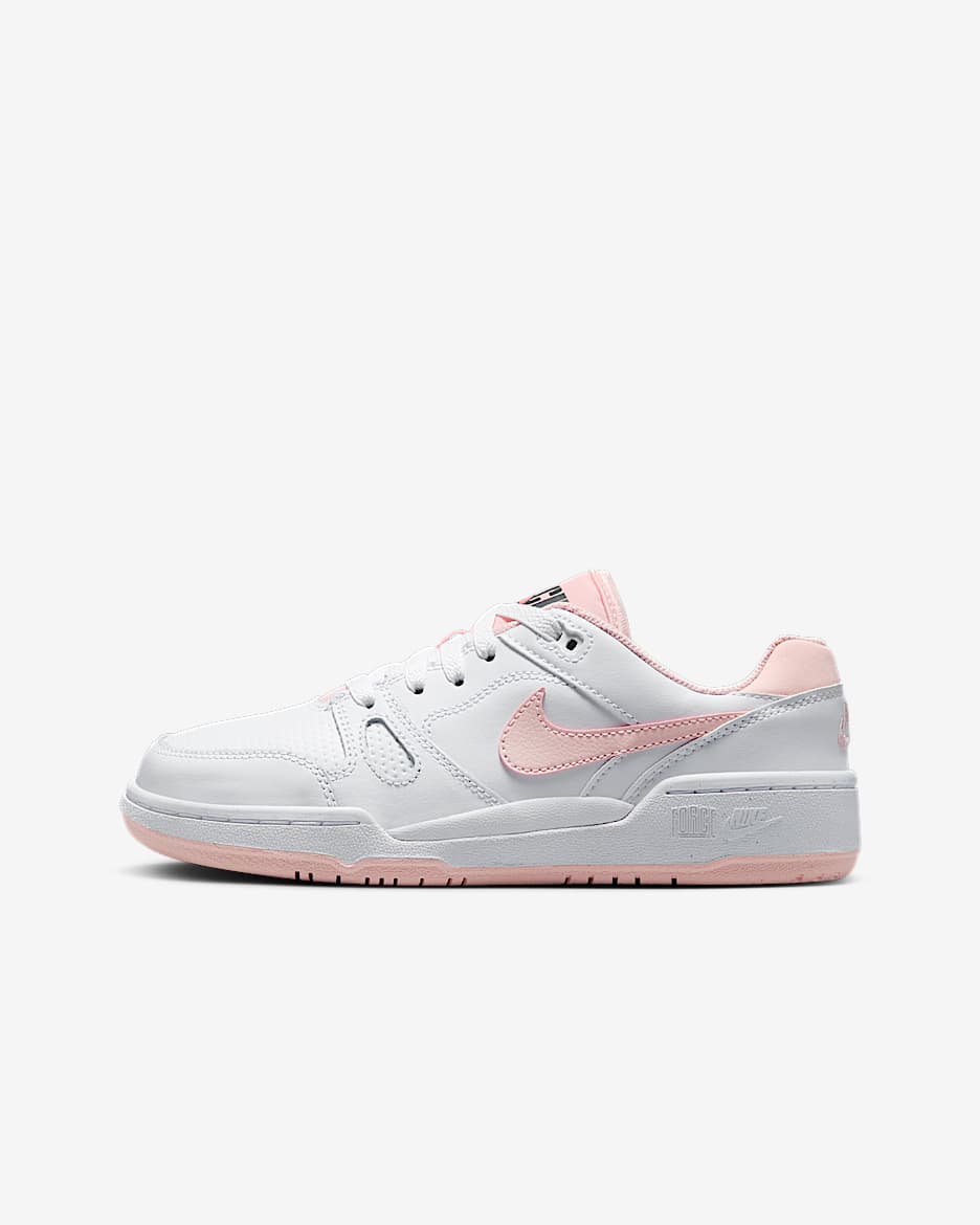 Tenis para niños grandes Nike Full Force Low - Blanco/Mango brillante/Negro/Rosa eco