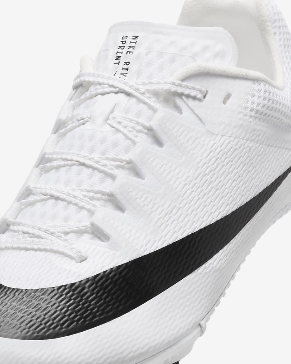 Tenis de atletismo con clavos para carreras rápidas Nike Zoom Rival - Blanco/Plata metalizado/Negro