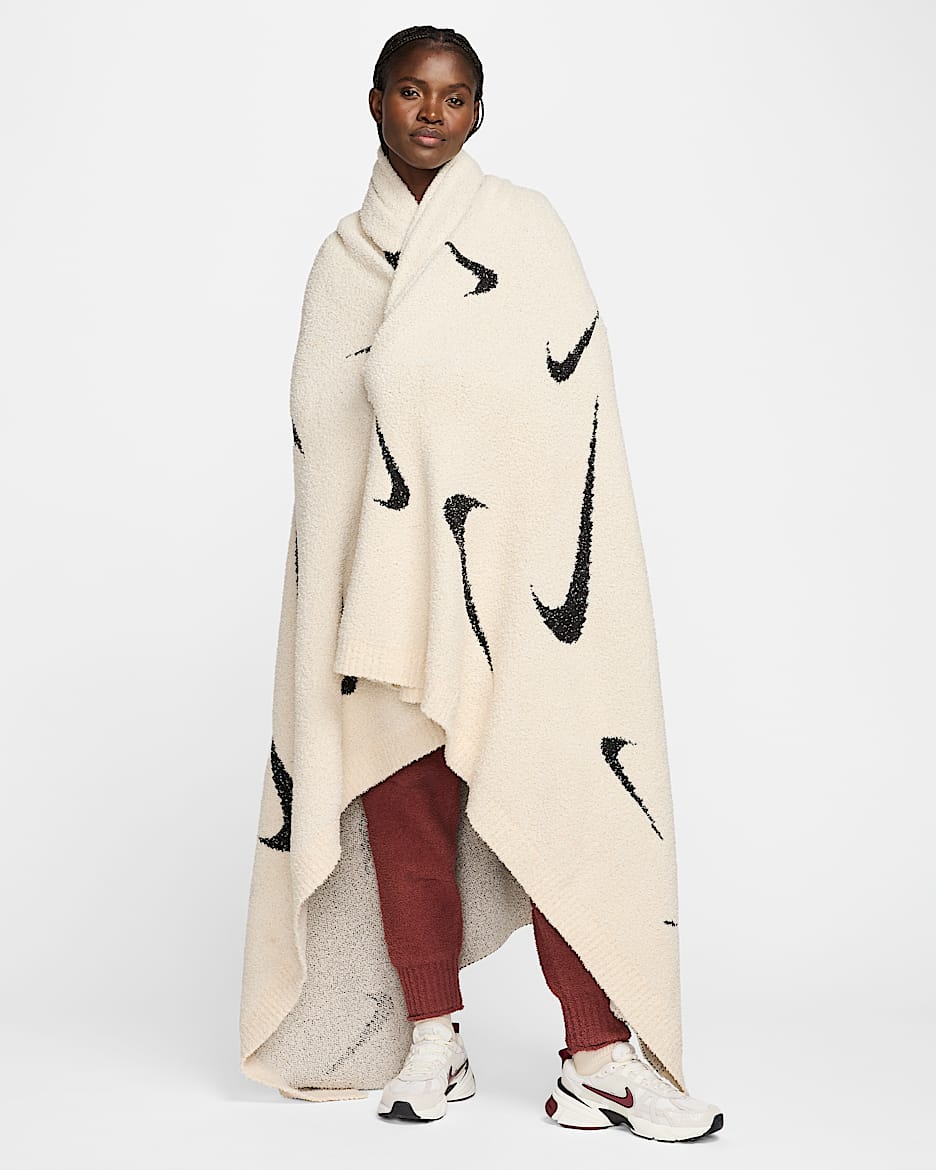 Manta de tejido Knit oversized Nike Sportswear Phoenix Cozy Bouclé - Marrón verdoso claro/Negro