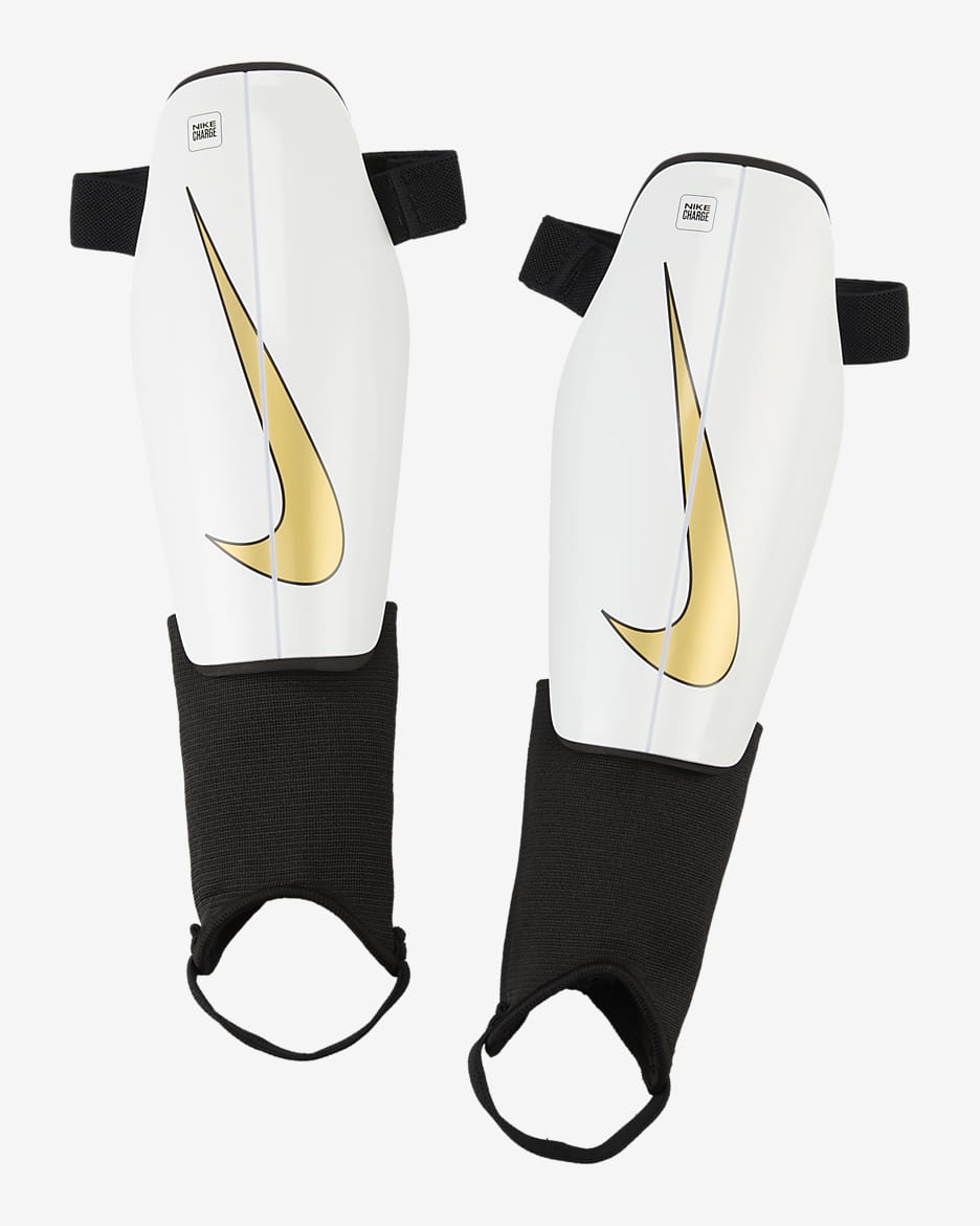 Nike Charge Football Shinguards - White/Black/Metallic Gold Coin