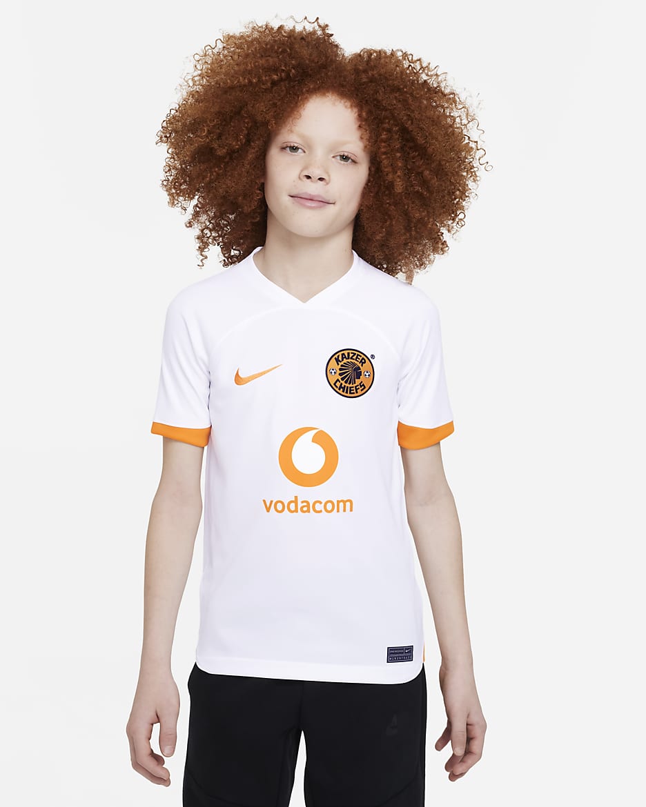 Kaizer Chiefs F.C. 2022/23 Stadium Away Older Kids' Nike Dri-FIT Football Shirt - White/White/Taxi/Taxi