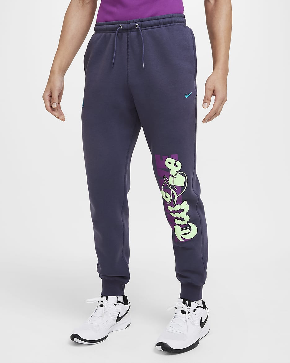 Joggers de básquetbol de tejido Fleece para hombre Ja - Pasa oscuro/Azul báltico