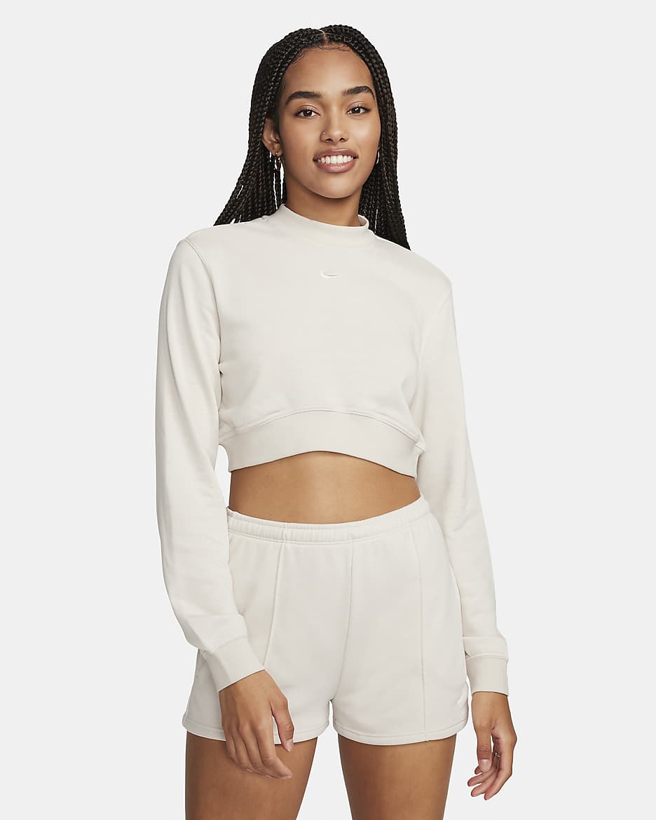Nike Sportswear Chill Terry Women's Crew-Neck Cropped French Terry Top - Light Orewood Brown/Sail