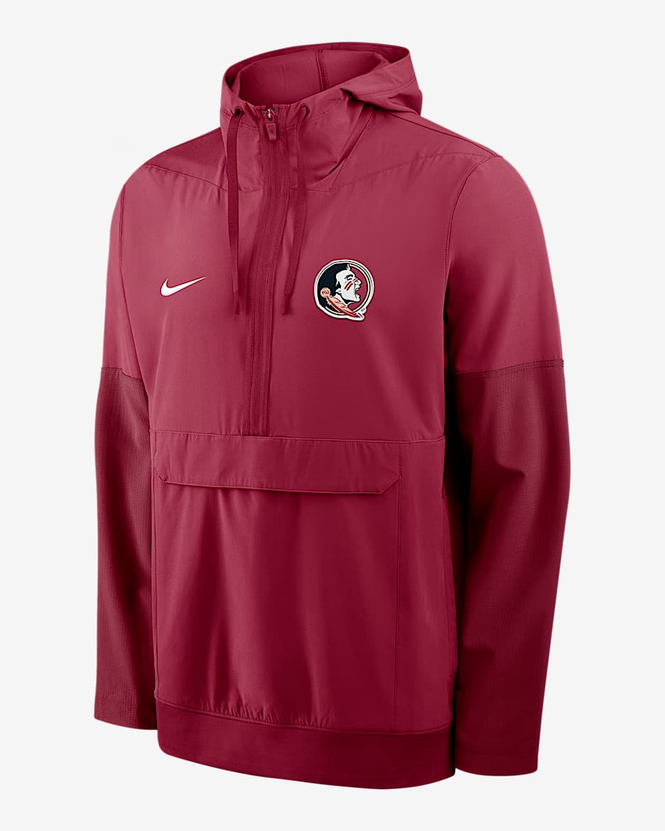 Chamarra universitaria Nike con gorro de medio cierre para hombre Florida State Anorak - Granate