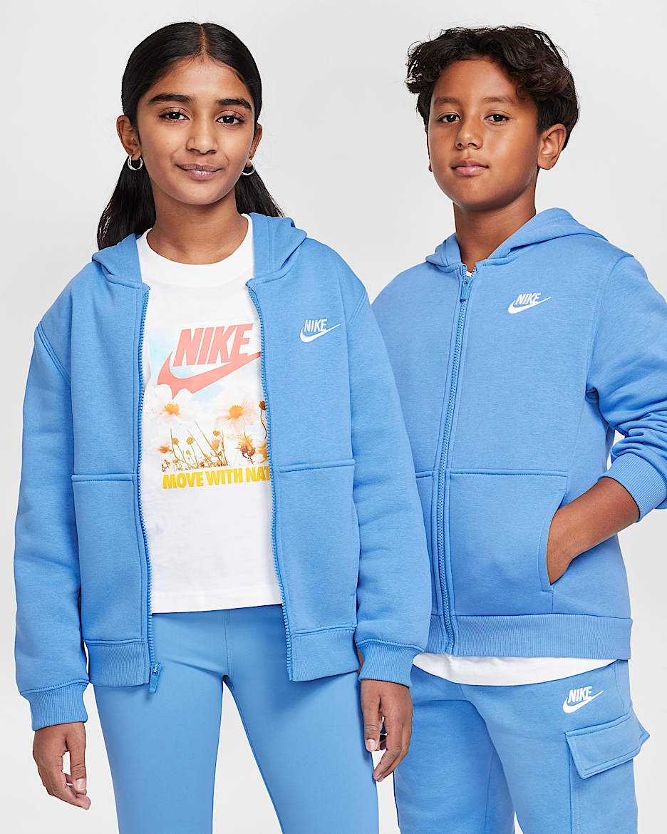 Nike Sportswear Club Fleece Older Kids' Full-Zip Hoodie - Blue Beyond/White