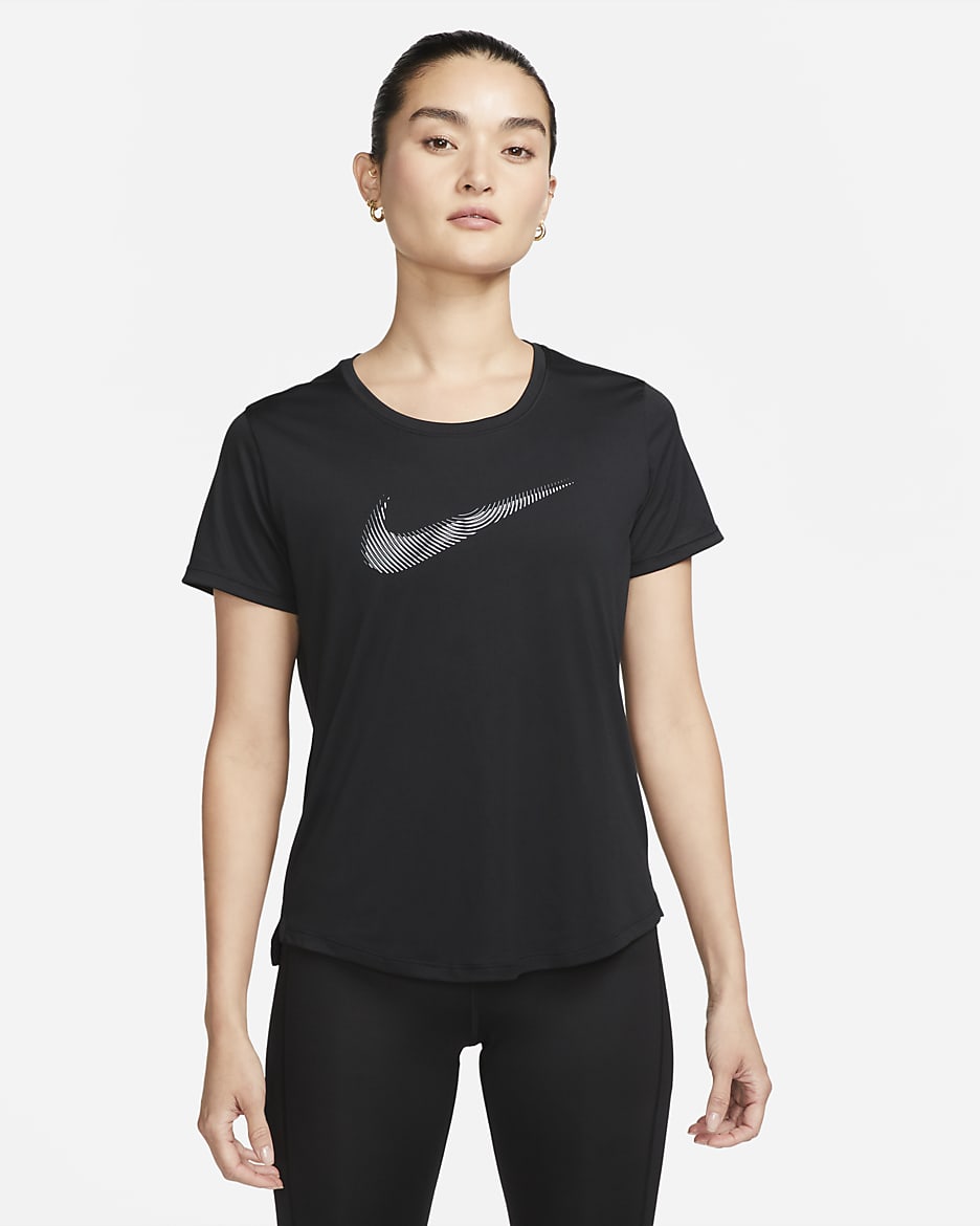 Nike Dri-FIT Swoosh 女款短袖跑步上衣 - 黑色/Cool Grey