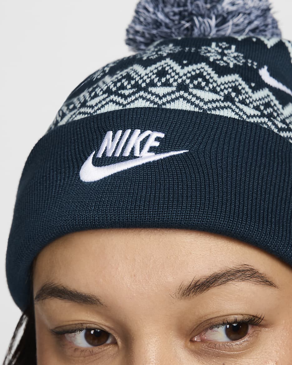 Nike Peak Beanie - Armoury Navy/White/Glacier Blue/White