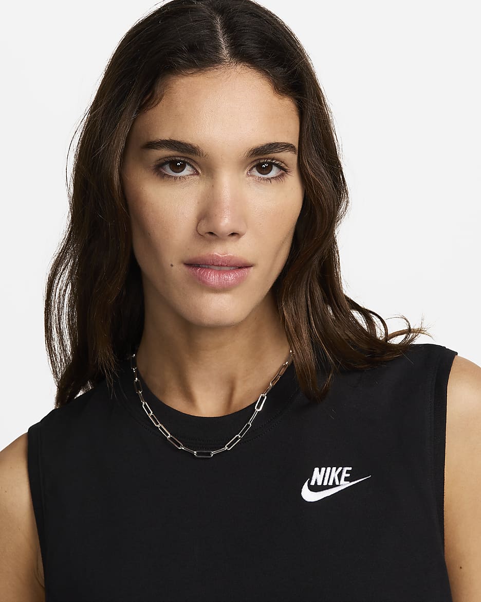 Playera cropped sin mangas para mujer Nike Sportswear Club - Negro/Blanco