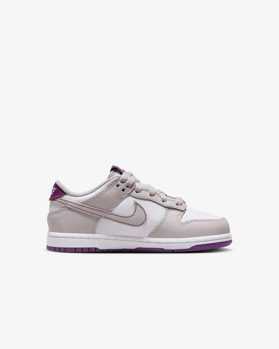 Tenis para niños de preescolar Nike Dunk Low - Blanco/Violeta platino/Violeta viotech