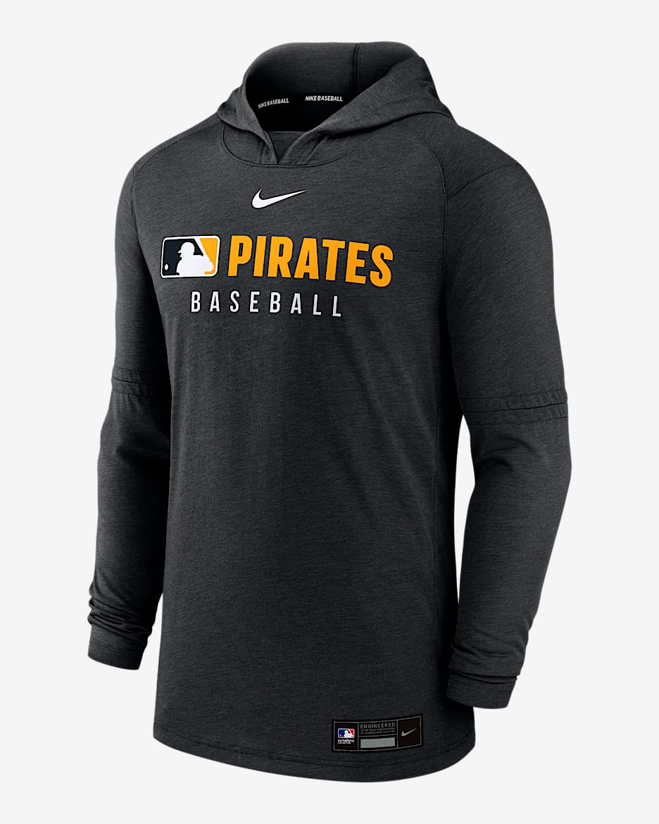 Pittsburgh Pirates Authentic Collection Men's Nike Dri-FIT MLB Pullover Hoodie - Black Heather