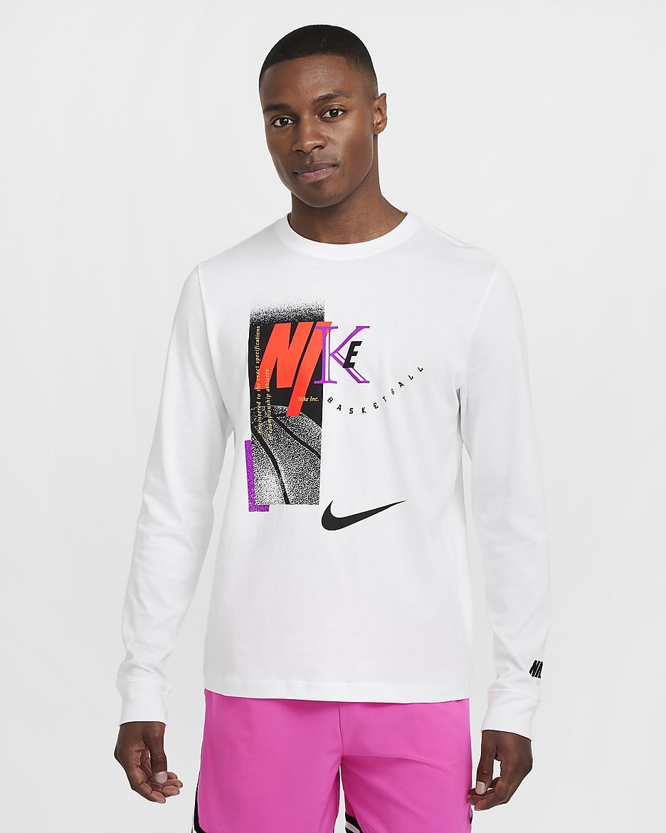 Playera de básquetbol de manga larga para hombre Nike - Blanco