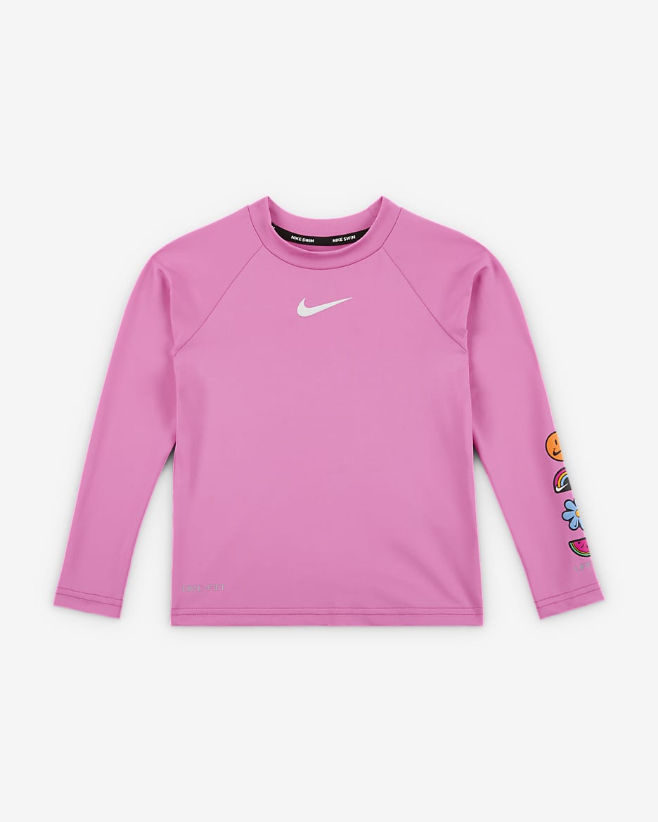 Playera Hydroguard de manga larga para niña talla pequeña Nike Swim Charms - Rosa alegre