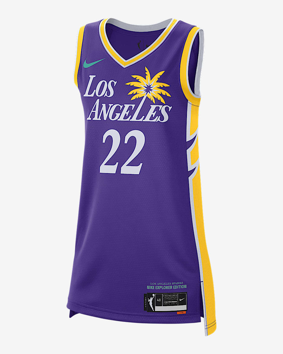 Jersey Nike Dri-FIT de la WNBA Victory Los Angeles Sparks Explorer Edition - Morado campo/Amarillo