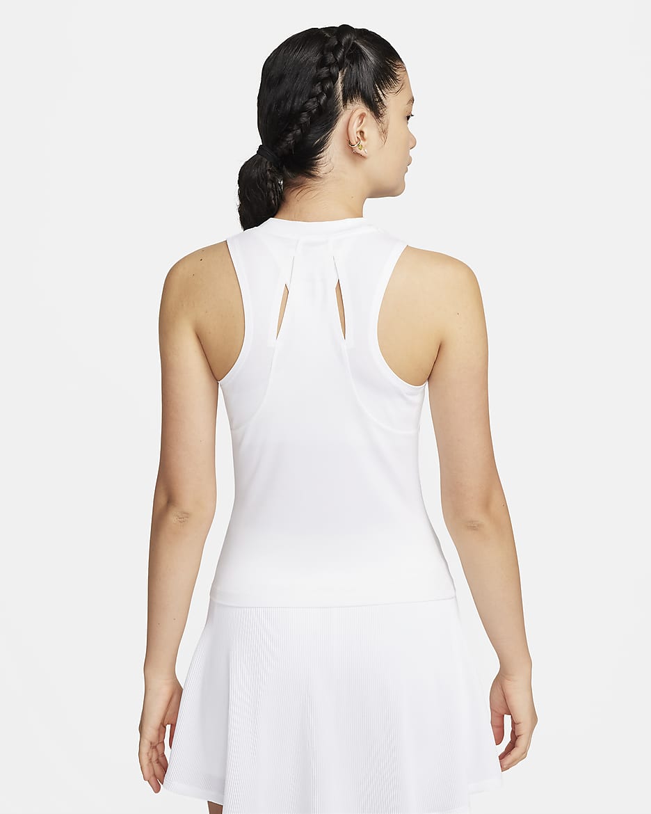 Camiseta de tirantes de tenis Dri-FIT para mujer NikeCourt Advantage - Blanco/Blanco/Negro