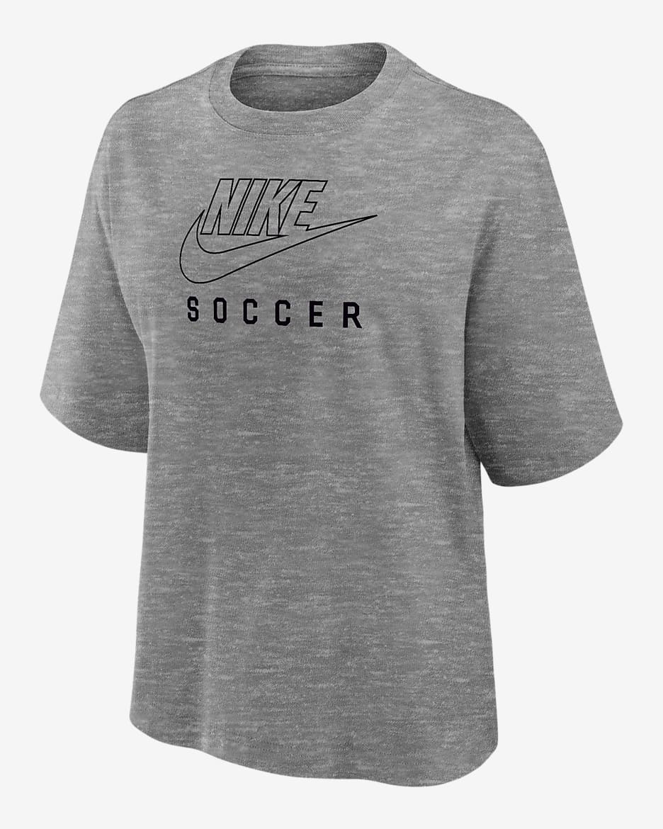 Playera de fútbol de corte cuadrado para mujer Nike Swoosh - Gris oscuro jaspeado