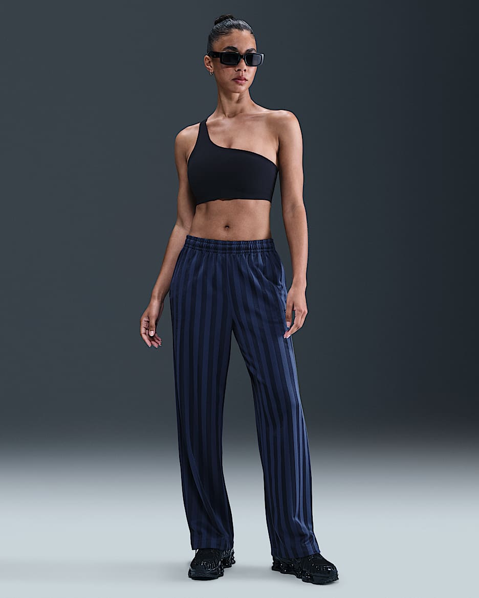 Nike Sportswear Women's Mid-Rise Loose Jacquard Striped Tracksuit Bottoms - Midnight Navy/Obsidian