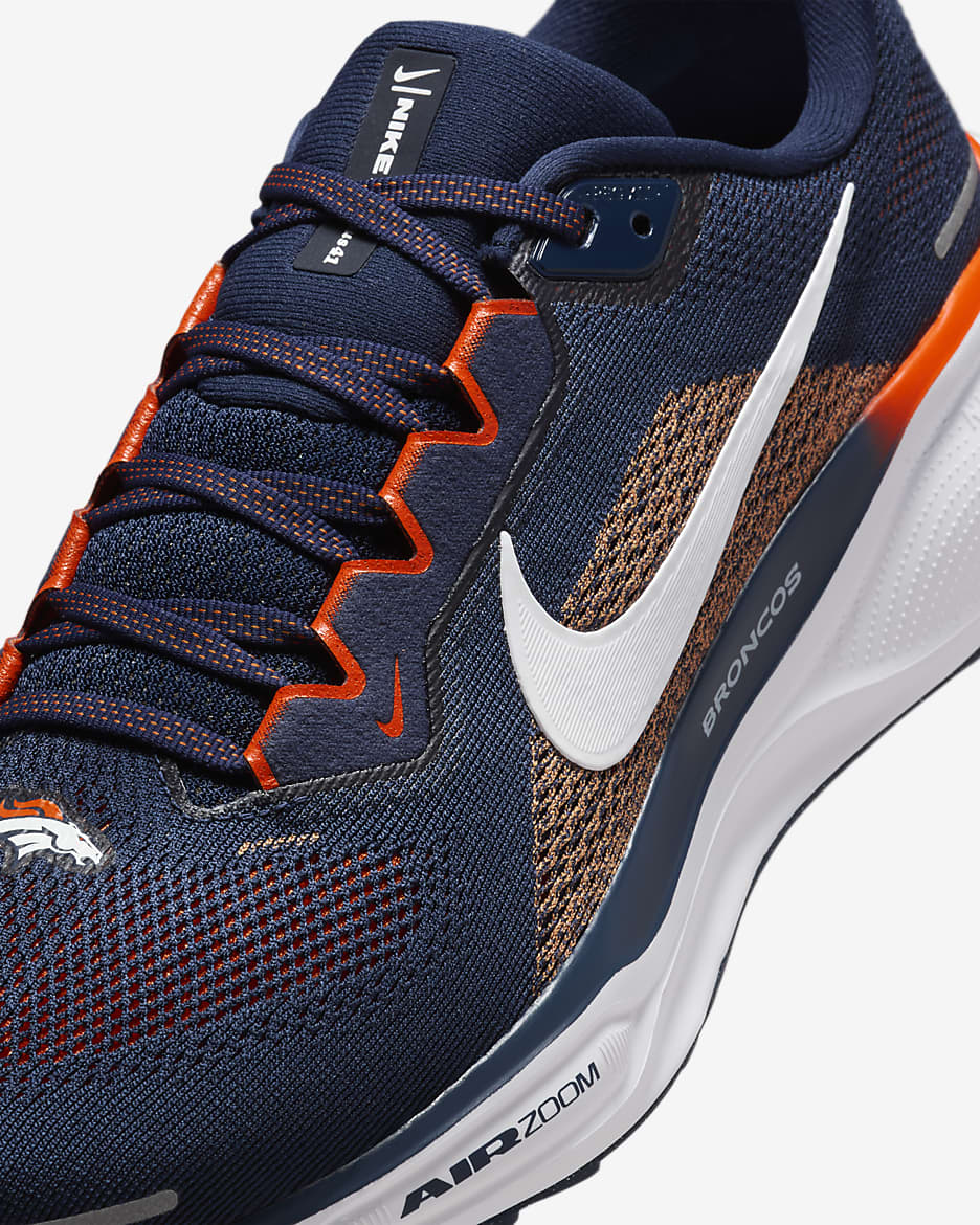 Tenis de correr en pavimento para hombre Nike Pegasus 41 NFL Denver Broncos - Azul marino universitario/Blanco/Naranja brillante/Blanco