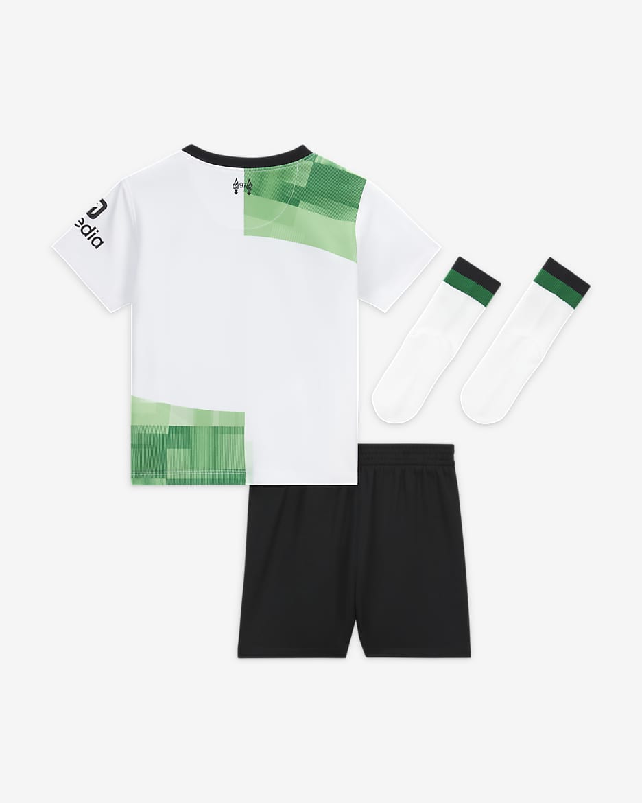 Ensemble 3 pièces Nike Dri-FIT Liverpool FC 2023/24 Extérieur pour bébé et tout-petit - Blanc/Green Spark/Noir