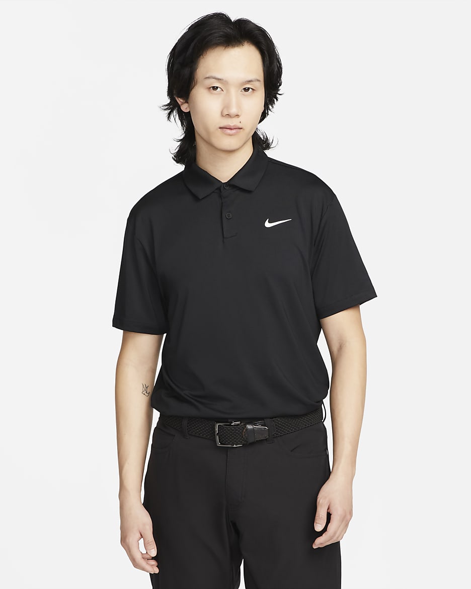 ナイキ Dri-FIT ツアー メンズ ソリッド ゴルフポロ - ブラック/ホワイト