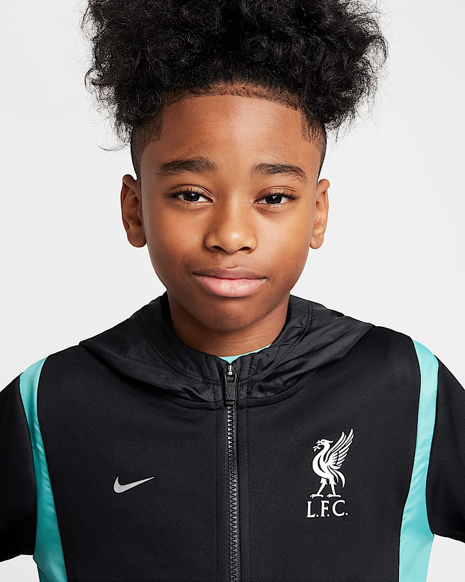 Liverpool F.C. Away Older Kids' Nike Football Woven Tracksuit - Black/Washed Teal