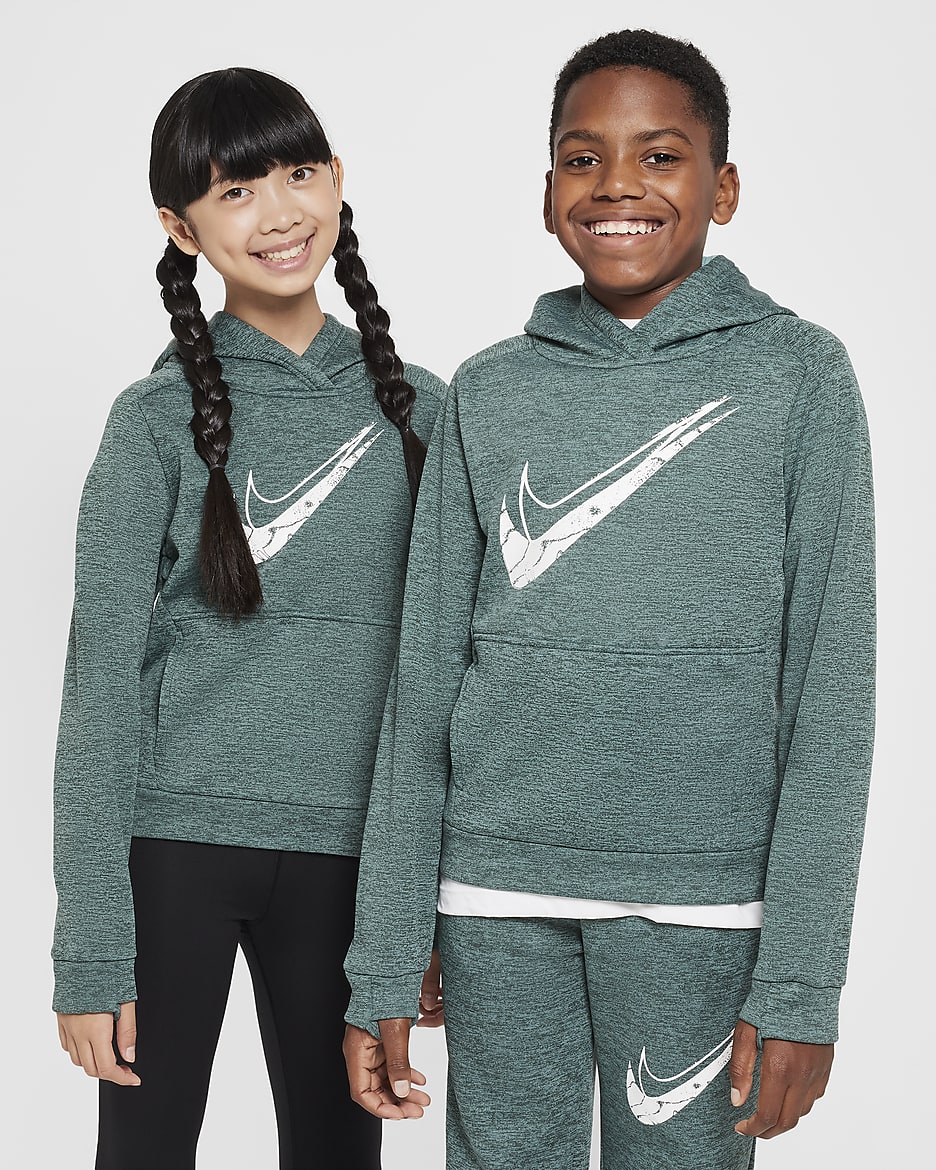 Nike Multi Stain Repel Big Kids' Therma-FIT Hoodie - Vintage Green/Bicoastal/Heather/White