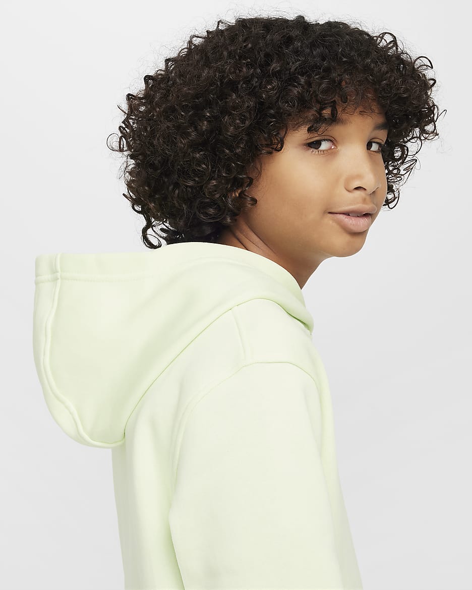 Nike Sportswear Club Fleece Older Kids' Pullover Hoodie - Lime Ice/White