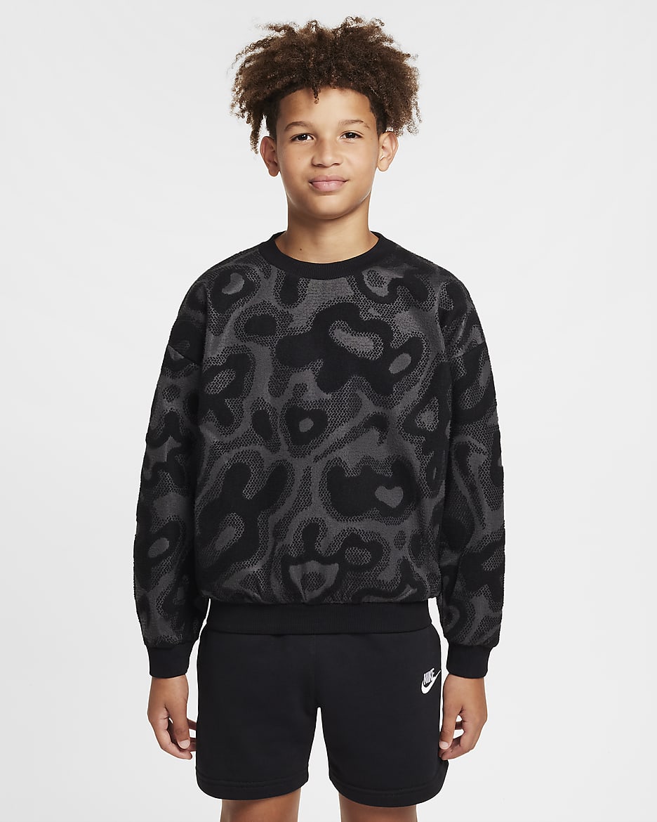 Nike Sportswear Big Kids' Oversized Fleece Crew-Neck Sweatshirt - Black/Black/White