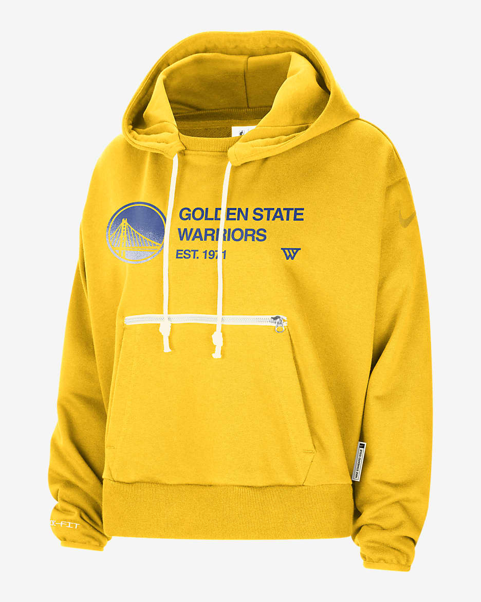 Sudadera con gorro sin cierre Nike Dri-FIT de la NBA para mujer Golden State Warriors Standard Issue - Amarillo/Azul enérgico