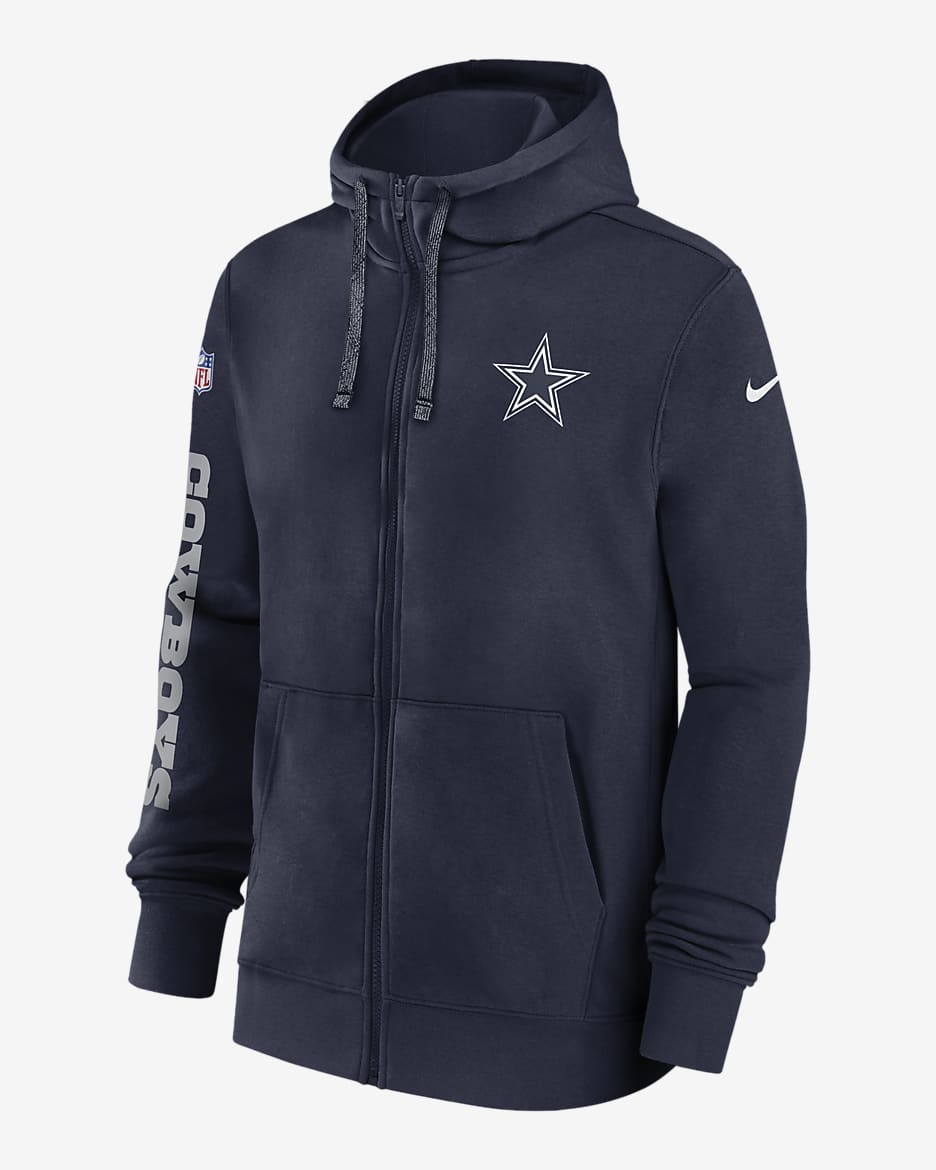 Sudadera con gorro de la NFL Nike de cierre completo para hombre Dallas Cowboys Sideline Team Issue Club - Azul marino