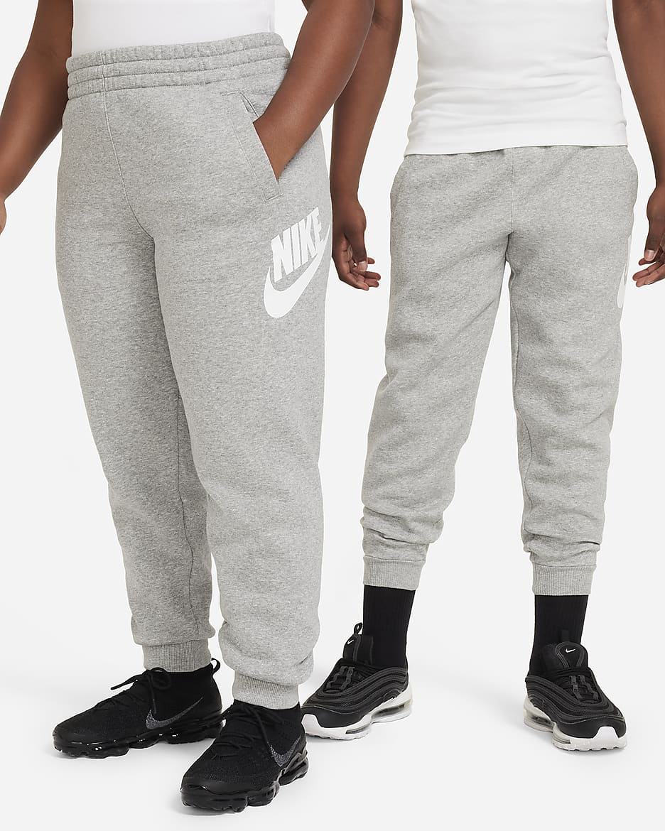 Nike Club Fleece Big Kids' Joggers (Extended Size) - Dark Grey Heather/Base Grey/White