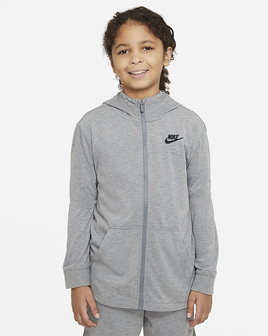Sudadera con gorro de cierre completo para niño talla grande Nike Sportswear - Carbono jaspeado/Negro
