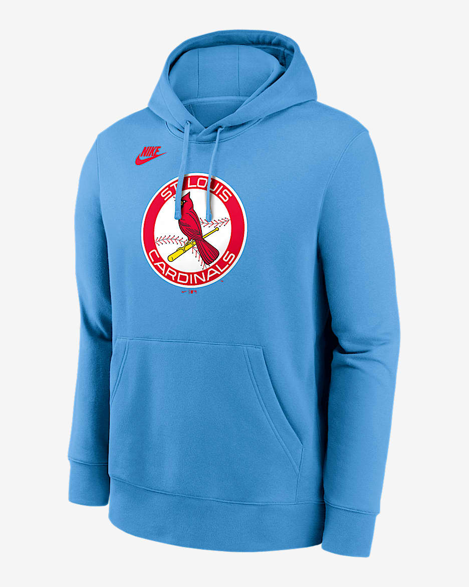 St. Louis Cardinals Cooperstown Logo Club Men's Nike MLB Pullover Hoodie - Light Blue