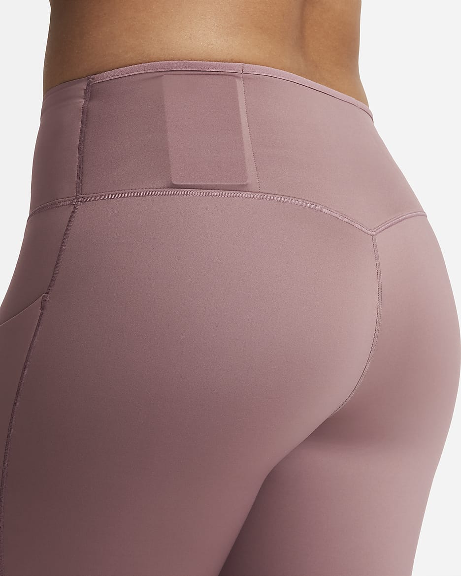 Leggings a 7/8 de cintura normal e suporte firme com bolsos Nike Go para mulher - Smokey Mauve/Preto